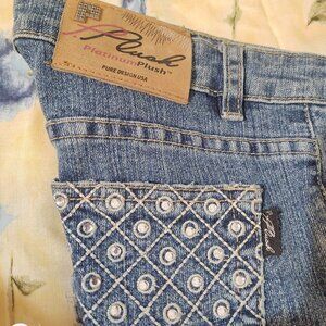 Platinum Plush Fancy Rhinestone Flare Bottom Jeans Juniors Size 7 VGC